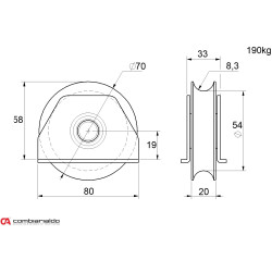 Vodiace koliesko ø 70mm na privarenie Combi Arialdo, pre profil C902/16, nosnosť 190kg Vodiace koliesko ø 70mm na privarenie Combi Arialdo, pre profil C902/16, nosnosť 190kg